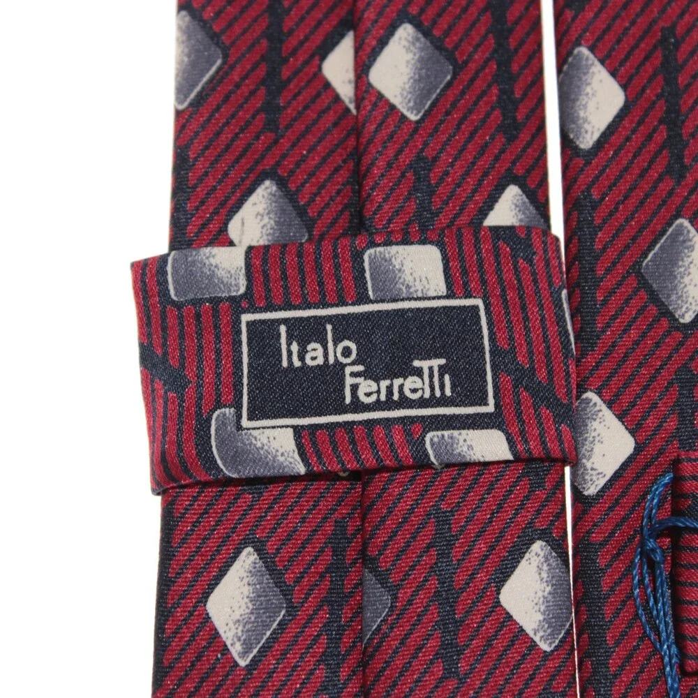 Italo Ferretti NWT Neck Tie in Red Geometric Print 100% Silk Made in Italy